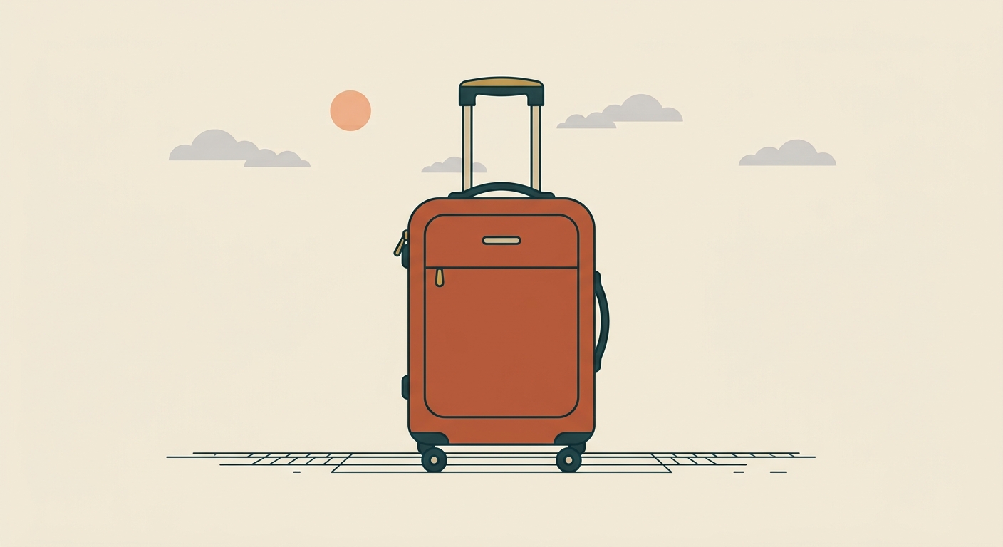 Illustration of a carry-on suitcase sized to comfortably fit the overhead rack